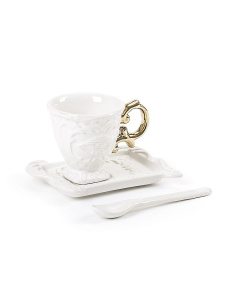 Seletti I-Wares Фарфоровая кофейная пара с ложечкой, размеры: 7х7х7h см, цвет - белый, золотой