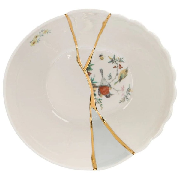 Seletti Kintsugi Салатник, 19х19х7,2 см, белый/разноцветный/золотой