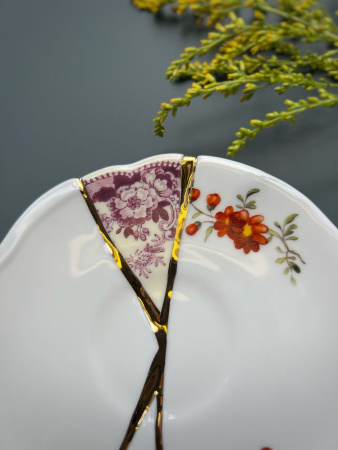 Seletti Kintsugi Фарфоровая чайная пара с двумя ручками, цвет - белый, золотой