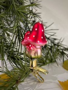 Inge Glas Стеклянная елочная игрушка на прищепке Мини - мухоморы, размер - 6,5 см
