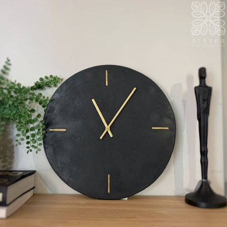 Light & Living Moreno Настенные часы из черного мрамора с металлическими стрелками, диаметр - 43 см