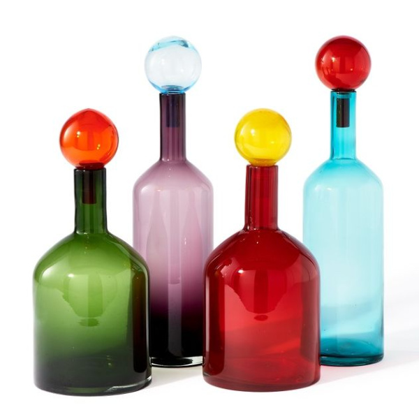 Pols Potten Bubbles & Bottles Chic Стеклянная бутылка с крышкой, 18х18х33h см, цвет- красный, желт