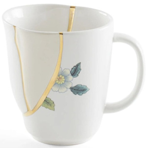 Seletti Kintsugi Фарфоровая кружка с цветком, 8,5 см, белый/золотой