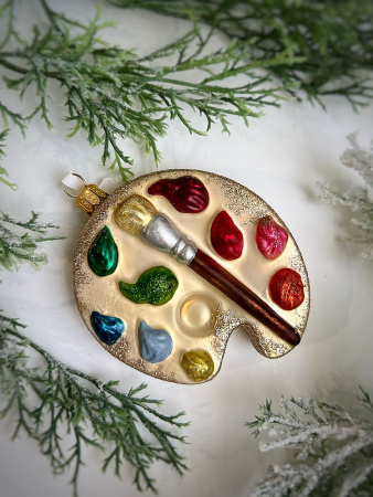 Kruzel Стеклянная елочная игрушка ручной работы Палитра красок - 10 см