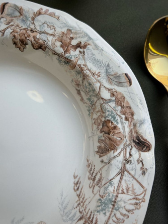 Gien Sologne Суповая тарелка, диаметр - 23 см, цвет - белый, коричневый