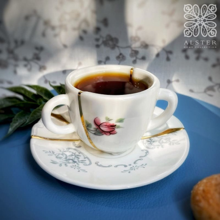Seletti Kintsugi Фарфоровая кофейная пара для эспрессо, белый/красный/синий/золотой