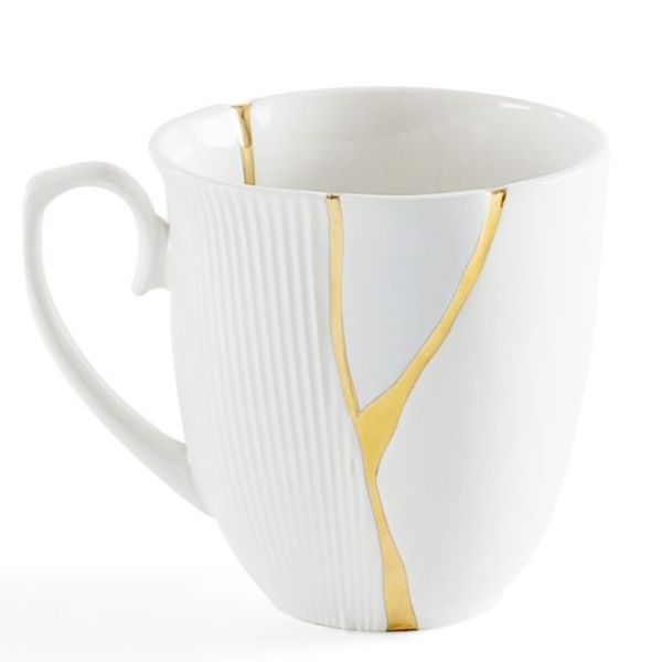 Seletti Kintsugi Фарфоровая кружка с цветком, размеры: 8,5х8,5х9 см, цвет - белый, красный, золотой