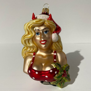 Mysteria Стеклянная елочная игрушка Девушка Байкера - Блондинка, размеры: 6,5х5х11,5h см