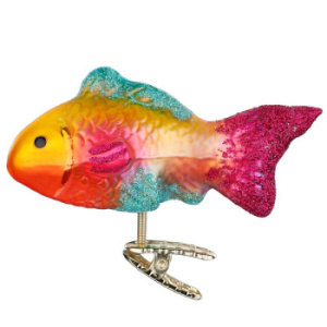 Inge Glas Стеклянная елочная игрушка Разноцветная рыбка, размер - 10 см