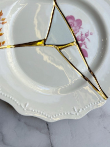 Seletti Kintsugi Десертная тарелка, диаметр - 21 см, цвет - белый, розовый, оранжевый, золотой