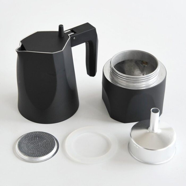 Alessi Ossidiana Гейзерная кофеварка на 3 чашки эспрессо, объем - 150 мл, цвет - черный матовый