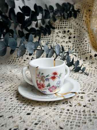 Seletti Kintsugi Фарфоровая кофейная пара для эспрессо, цвет - белый, красный, синий, золотой