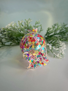 ShiShi Стеклянная елочная игрушка Круглая карамель с пайетками, высота - 8 см, цвет - прозрачный