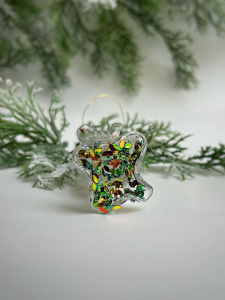 ShiShi Стеклянная елочная игрушка Прямоугольная карамель с желто-зелеными блестками, высота - 10 см