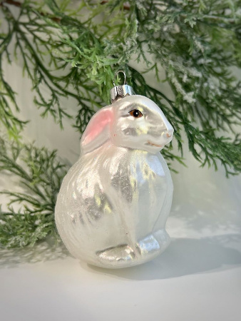 Inge Glas Magic Стеклянная елочная игрушка Белый Кролик, высота - 9 см