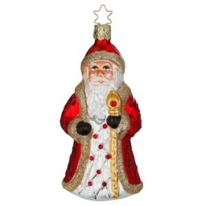 Inge Glas Стеклянная елочная игрушка Дед Мороз с посохом и кристаллами, размер - 12 см