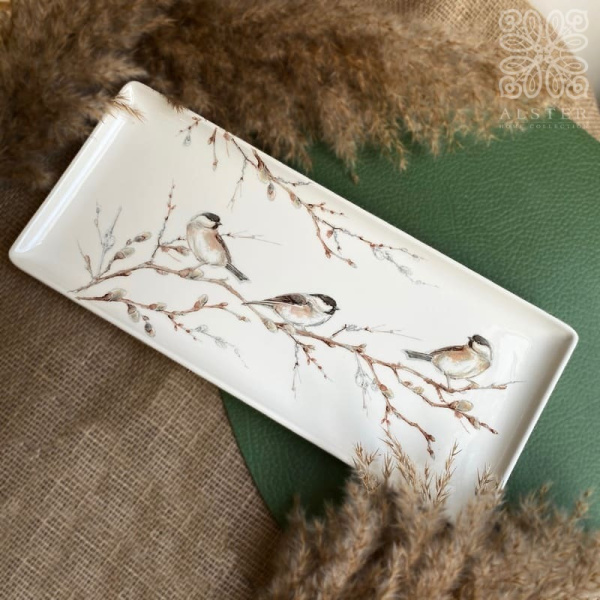 Gien Oiseaux de la foret Прямоугольная тарелка, размеры: 36х15,5 см, цвет - белый, коричневый
