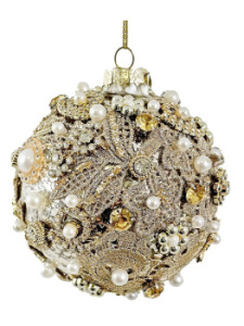 ShiShi Елочная игрушка Шар с кружевом и кристаллами, диаметр - 11 см, цвет - золотой