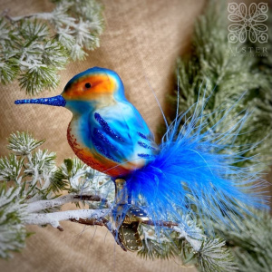 Inge Glas Стеклянная елочная игрушка на прищепке Птица Зимородок, размер - 7 см