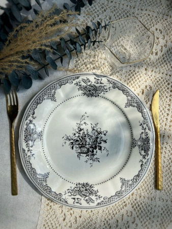 Gien Les Depareillees Тарелка для основного блюда Цветы, диаметр - 28,5 см, цвет - белый, черный