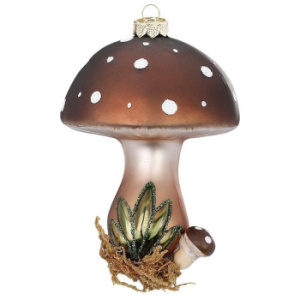 Inge Glas Magic Стеклянная елочная игрушка Коричневый мухомор, размер - 11 см