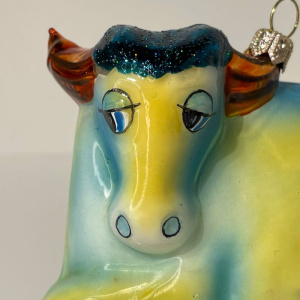 Mysteria Стеклянная елочная игрушка Бык, ширина - 10 см, высота - 7 см