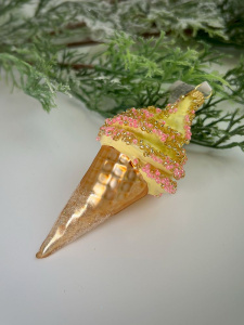 Kruzel Стеклянная елочная игрушка ручной работы Мороженое - рожок - 11 см