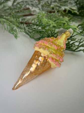 Kruzel Стеклянная елочная игрушка ручной работы Мороженое - рожок - 11 см