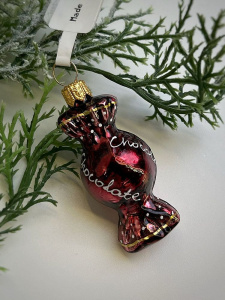 Kruzel Стеклянная елочная игрушка ручной работы Конфета - карамель - 7 см, цвет - бордовый