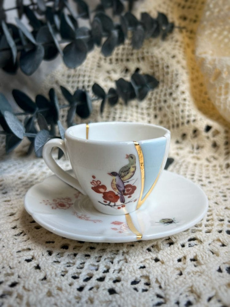 Seletti Kintsugi Фарфоровая кофейная пара для эспрессо, цвет - белый, красный, золотой