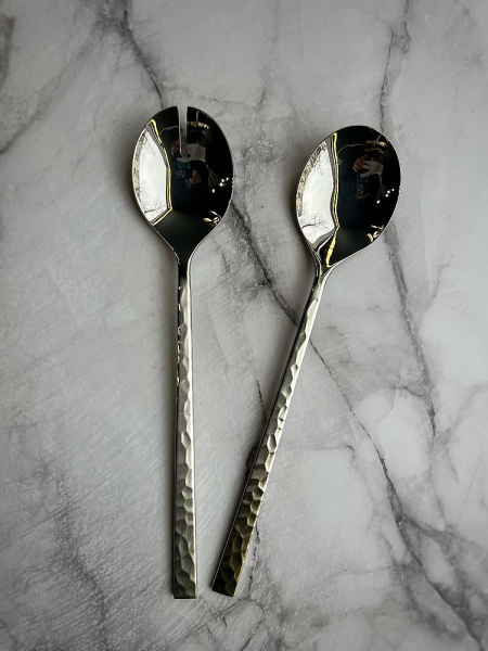 Degrenne Fuse Martele Laiton Набор из 2 сервировочных ложек для салата, 26 см, нержавеющая сталь