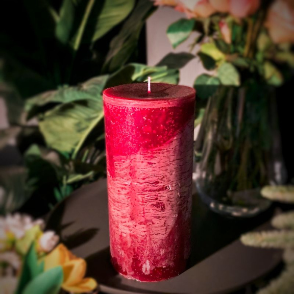 DekoCandle Декоративная круглая свеча, 12х25 см, бордовый