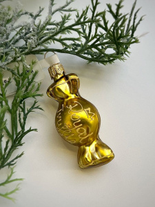 Kruzel Стеклянная елочная игрушка ручной работы Конфета - карамель - 7 см, цвет - золотой матовый