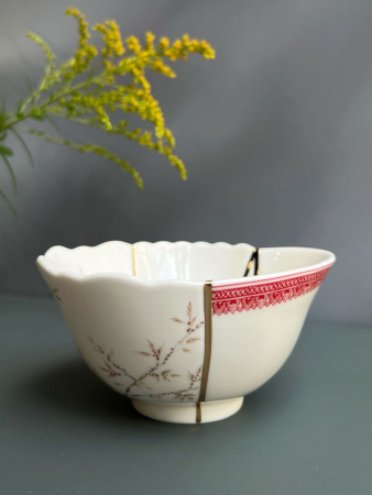 Seletti Kintsugi Фарфоровая пиала, диаметр - 11,5 см, цвет - белый, красный, золотой