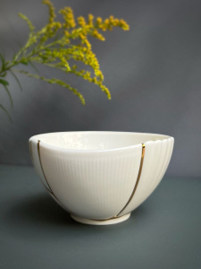 Seletti Kintsugi Фарфоровая пиала, диаметр - 11,5 см, цвет - белый, зеленый, золотой