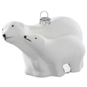 Inge Glas Magic Стеклянная елочная игрушка Полярная медведица с медвежонком, размер - 10 см