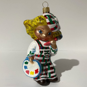 Mysteria Стеклянная елочная игрушка Девочка - художник, 7х5,5х11,5h см