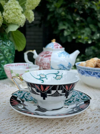 Seletti Hybrid Фарфоровая чайная пара Aspero, размеры: 10,5х10,8х5,7h см, белый, зеленый, черный