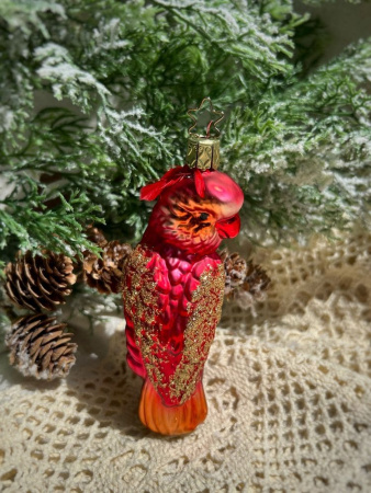 Inge Glas Стеклянная елочная игрушка Красный попугай Какаду, размер - 12 см