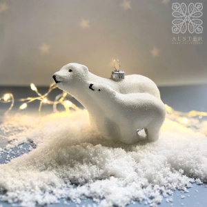 Inge Glas Magic Стеклянная елочная игрушка Полярная медведица с медвежонком, размер - 10 см