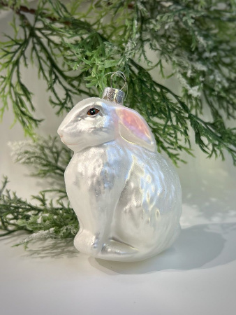 Inge Glas Magic Стеклянная елочная игрушка Белый Кролик, высота - 9 см