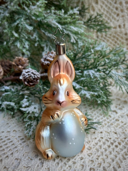 Inge Glas Стеклянная елочная игрушка Пасхальный кролик, высота - 11,5 см