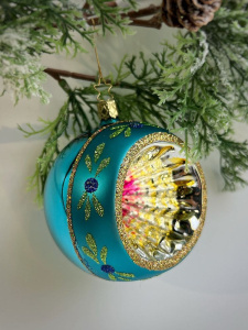 Inge Glas Стеклянная елочная игрушка Шар с отражателем, диаметр - 10 см, цвет - бирюзовый, розовый