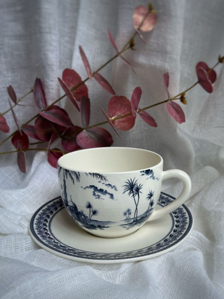 Gien Les Depareillees Bleu Чайная пара, объем - 450 мл, диаметр блюдца - 18,8 см, цвет - белый