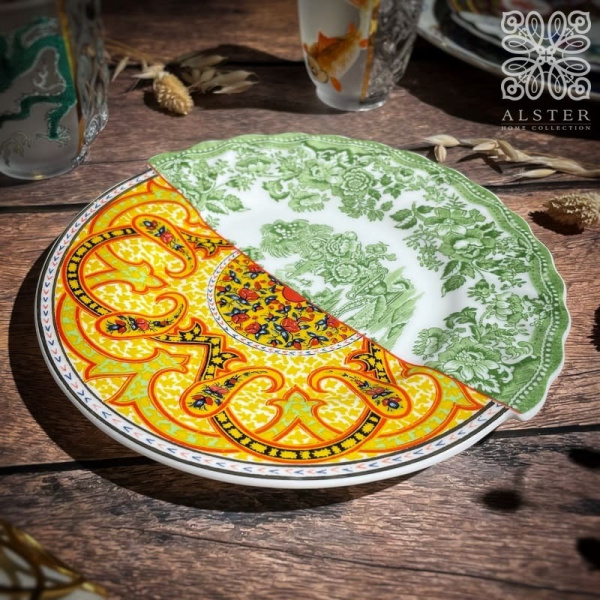 Seletti Hybrid Десертная тарелка Sravasti, диаметр - 20 см,  цвет - белый, желтый, зеленый.