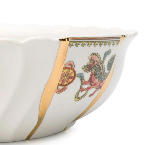 Seletti Kintsugi Салатник, 19x19x7,2см, белый/разноцветный/золотой