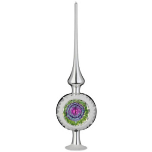 Inge Glas Стеклянная елочная Серебряная пика с разноцветным отражателем, размеры: 10х10х36 см