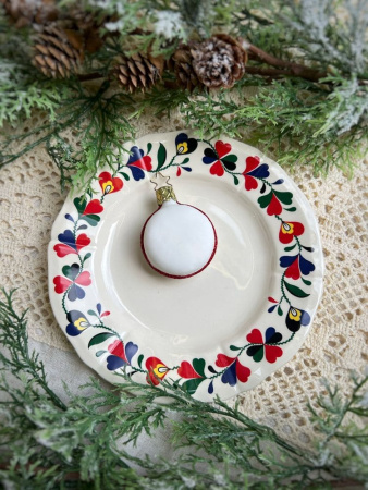 Inge Glas Стеклянная елочная игрушка Макарон со снеговиком, размер - 5,5 см