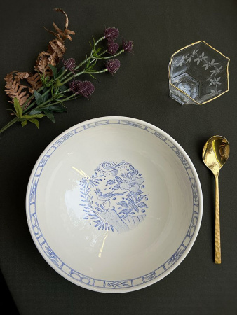 Gien Oiseaux Bleu Салатник, объем - 1,5 л, диаметр - 23 см, цвет - белый, синий