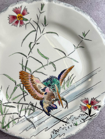 Gien Grands Oiseaux Десертная тарелка с рисунком Kingfisher (Зимородок), диаметр - 26,3 см